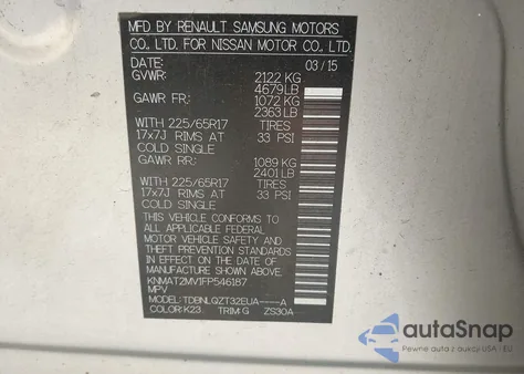 2015 Nissan Rogue Sv из США, поврежденный, VIN KNMAT2MV1FP546187